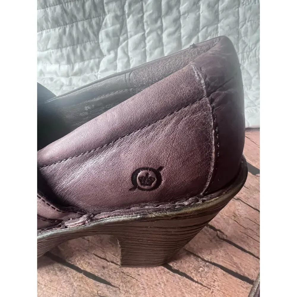 Born Haddon Platform Clogs Women's 8.5 Brown‎ Leather Mule Heel